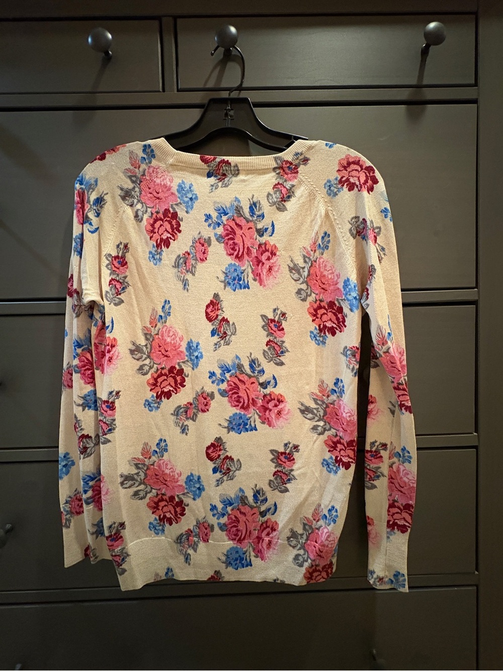 Equipment Tan Floral Long Sleeve Silk Sweater - Picture 2 of 5